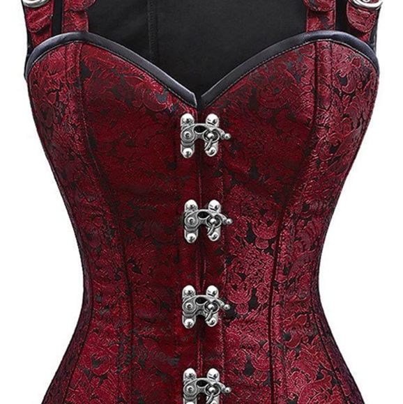 Charmain red/black brocade steel corset vest - Picture 2 of 6